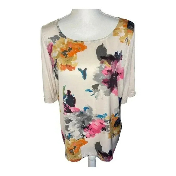 The Limited Women’s XL Cream Floral Silky Elbow Sleeve Top - Picture 1 of 4